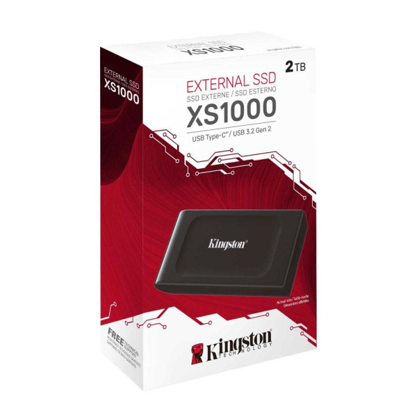 Disco Externo SSD Kingston XS1000 de 2TB,  USB 3.2 Gen 2, Negro
