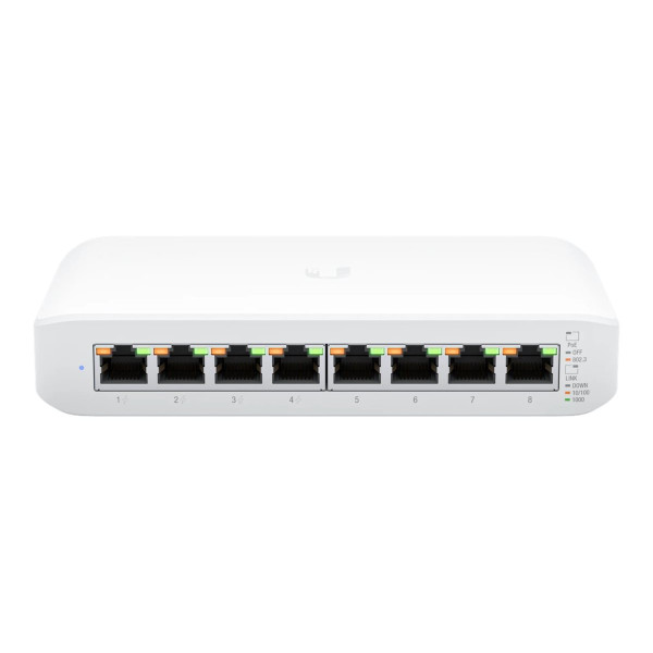 Ubiquiti UniFi Switch Lite USW-Lite-8-POE - Conmutador - Gestionado - 8 x 10/100/1000 (4 PoE+) - sobremesa, montaje en pared - PoE+ (52 W) (USW-LITE-8-POE)