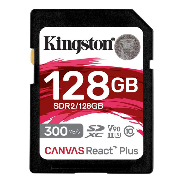 Kingston Canvas React Plus - Tarjeta de memoria flash - 128 GB - Video Class V90 / UHS-II U3 / Class10 - SDXC UHS-II