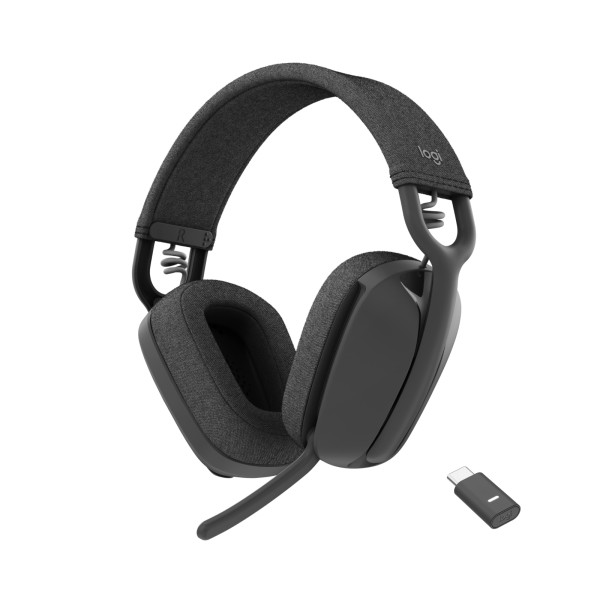 Logitech Zone Vibe Wireless Bluetooth headphones with noise-canceling mic, USB-A, USB-C, certified for Google Meet, Google Voice, Zoom, Mac/PC - Graphite - Auricular - tamaño completo - Bluetoot ... (981-001198)