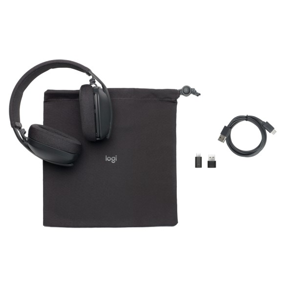 Logitech Zone Vibe Wireless Bluetooth headphones with noise-canceling mic, USB-A, USB-C, certified for Google Meet, Google Voice, Zoom, Mac/PC - Graphite - Auricular - tamaño completo - Bluetoot ... (981-001198)