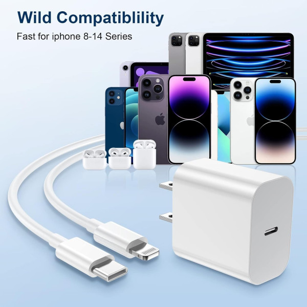 Cargador para iPhone de carga rápida, cargador de pared USB C de 20 W PD con cable de carga rápida para iPhone 14/14 Pro Max/13/13 Pro/12/12 Pro/11/11 Pro/XS, iPad
