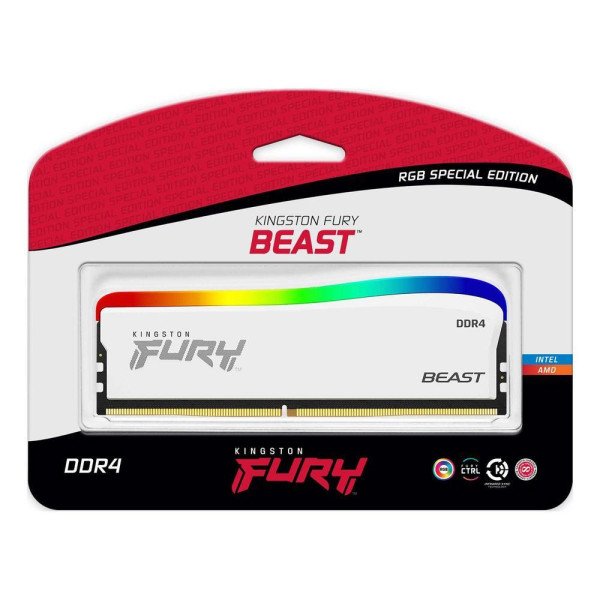 Memoria Ram Kingston FURY Beast - Edición especial RGB - DDR4 - módulo - 8 GB - DIMM de 288 contactos - 3200 MHz / PC4-25600 - CL16 - 1.35 V - sin búfer - no ECC - blanco (KF432C16BWA/8)