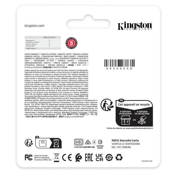 Kingston - USB flash drive - USB 3.0 - 512GB DataTraveler Kyson 220MB (DTKNG2/512GB)