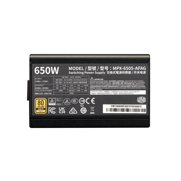 Fuente de Poder Cooler Master Elite Gold 650, Full Modular, Certificada 80 Plus Gold PCIe 5.1 (MPX-6505-AFAG-BWO)