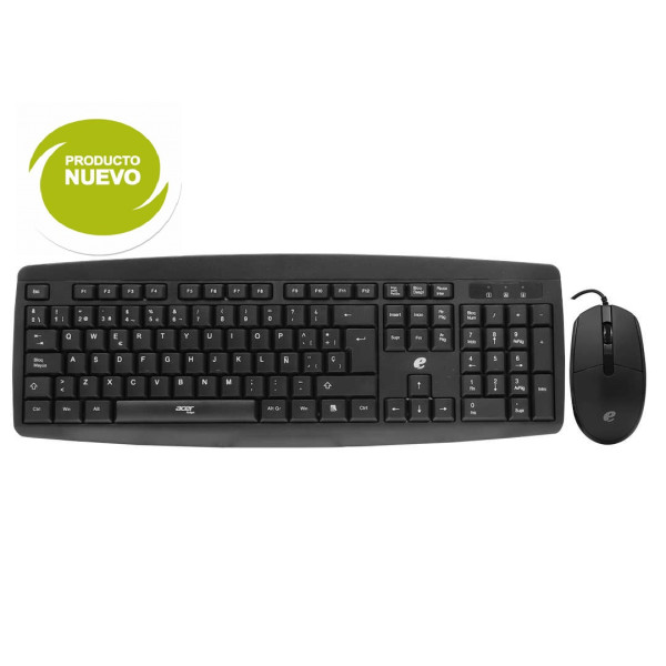 Kit Combo Teclado y Mouse Acer EAK030 - Alámbrico, USB, Color Negro
