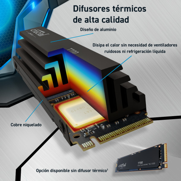 Unidad SSD NVMe M.2 Crucial T700 de 4TB, PCIe Gen5, con Disipador (CT4000T700SSD5)
