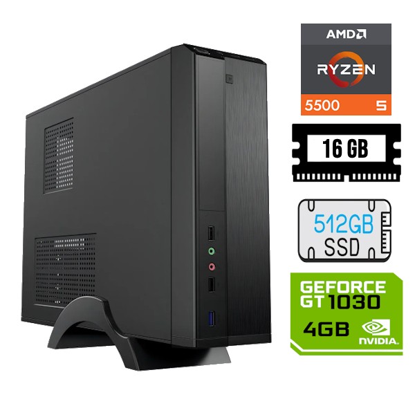 PC Slim AMD Ryzen 5 5500 16GB RAM 512GB SSD T.Video MSI GT 1030 4GB FreeDOS (RYZEN5VT-SL93)