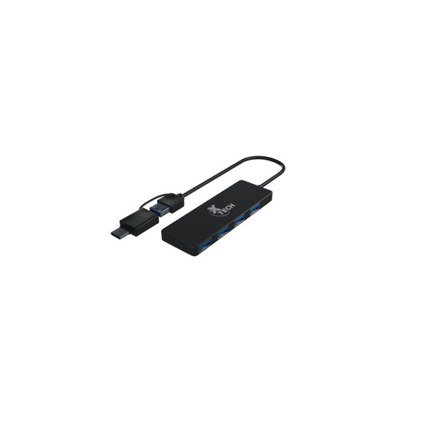 Hub USB de 4 Puertos Xtech XTC-390, USB 3.0, Entrada USB 3.0/USB-C, Negro (XTC-390)