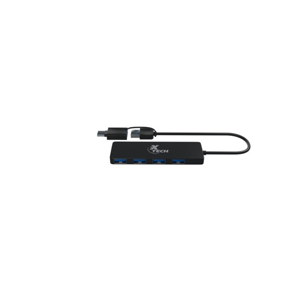 Hub USB de 4 Puertos Xtech XTC-390, USB 3.0, Entrada USB 3.0/USB-C, Negro (XTC-390)