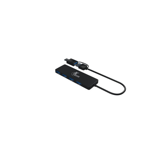 Hub USB de 4 Puertos Xtech XTC-390, USB 3.0, Entrada USB 3.0/USB-C, Negro