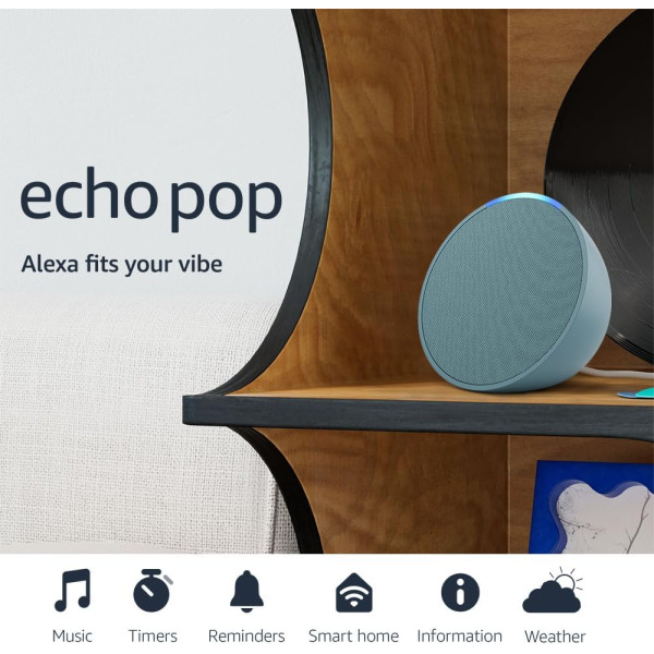 Parlante inteligente Echo Pop, compacto con sonido definido y Alexa | Verde azulado (35870) (C2H4R9-35870)