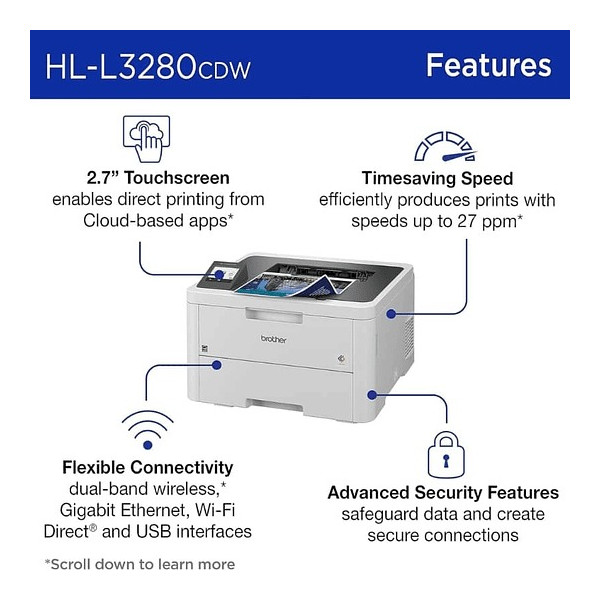 Impresora Brother HLL3280CDW a Color  USB 2.0, Gigabit LAN, WiFi (HL-L3280CDW)