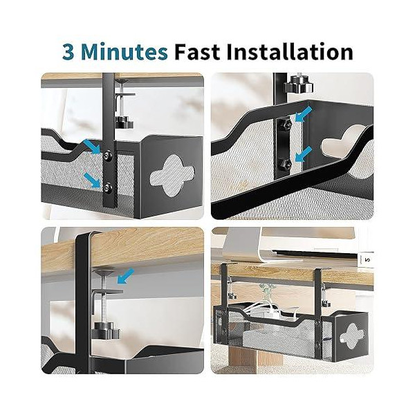 Bandeja de gestión de cables para escritorio de malla metálica 13.38 - Color Black (X003R9DU2R)