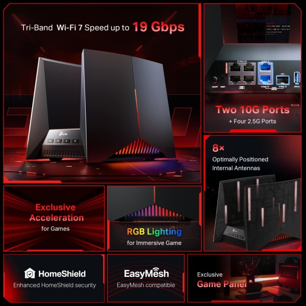 Router Gaming Wi-Fi 7 BE19000 de Triple Banda (Archer GE800)