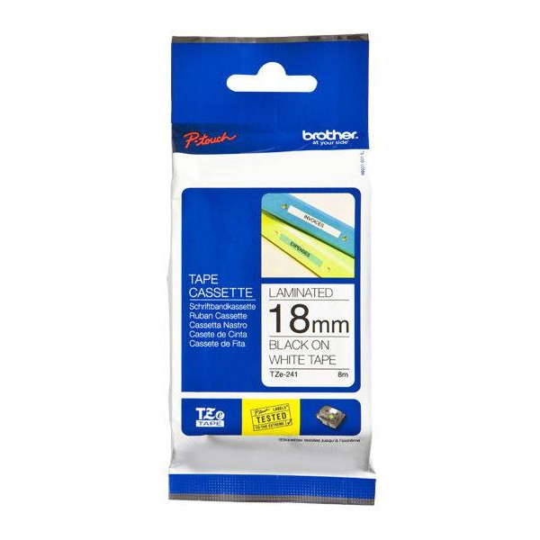Brother TZe-241 - Adhesivo estándar - negro sobre blanco - rollo (1,8 cm x 8 m) 1 cinta(s) tipo laminado - para Brother PT-D600; P-Touch PT-1880, D450, E550, E800, P900, P950; P-Touch Cube Plus  ...