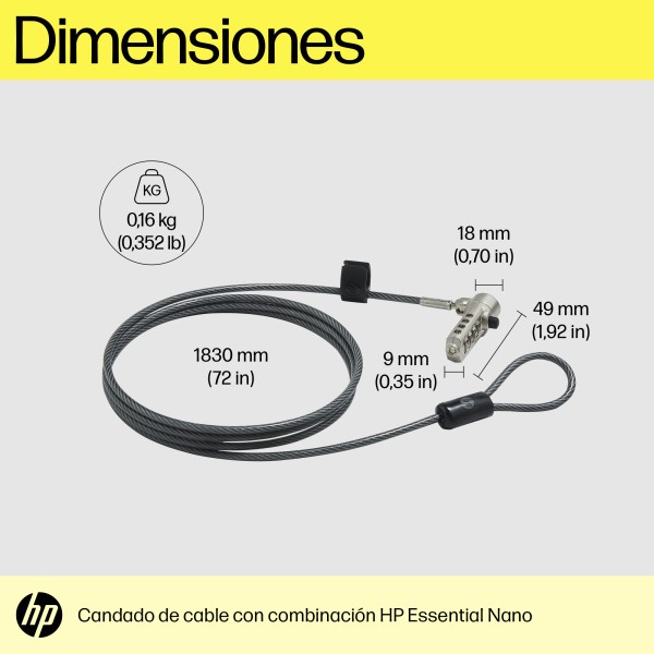 HP - Nano Combo Cable Lock (63B31AA)