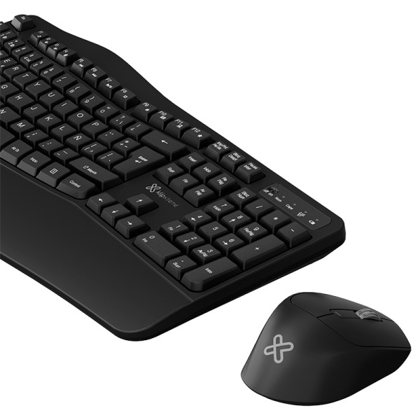Klip Xtreme - Keyboard and mouse set - Spanish (Latin American) - Wireless - 2.4 GHz / Bluetooth - Black - Ultraergonomic (KBK-760)