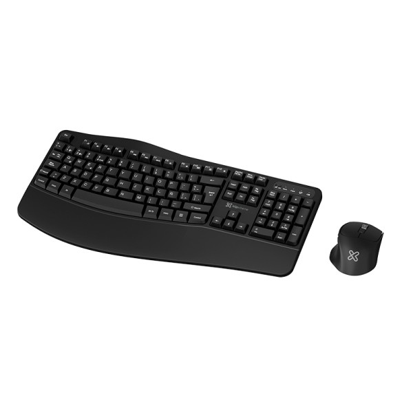 Klip Xtreme - Keyboard and mouse set - Spanish (Latin American) - Wireless - 2.4 GHz / Bluetooth - Black - Ultraergonomic