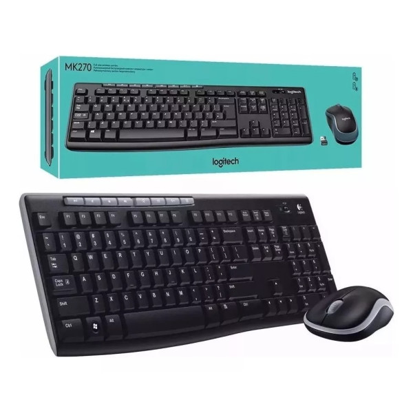 Kit de Teclado y Mouse Inalámbrico Logitech MK270 Español de color negro (920-004432)