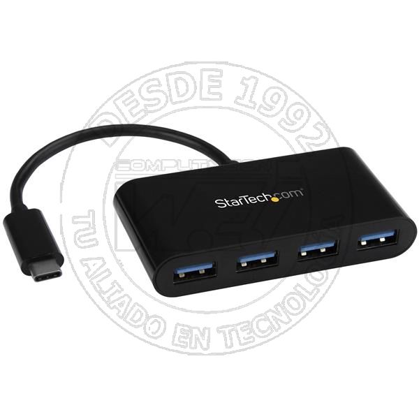 Hub Usb-C Startech 4 Puertos Usb-A 3.0 Alimentado Por El Bus Color Negro (HB30C4AB)