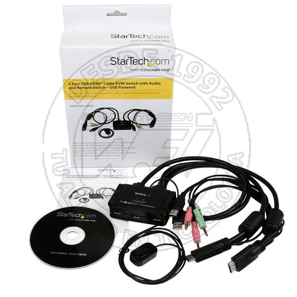 Conmutador Switch Kvm 2 Puertos Hdmi USB Audio con Cables Integrados  (SV211HDUA)