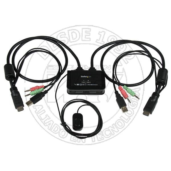 Conmutador Switch Kvm 2 Puertos Hdmi USB Audio con Cables Integrados 
