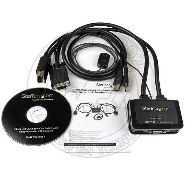 Switch Conmutador Kvm de Cable Con 2 Puertos Vga Usb Alimentado Por Us (SV211USB)