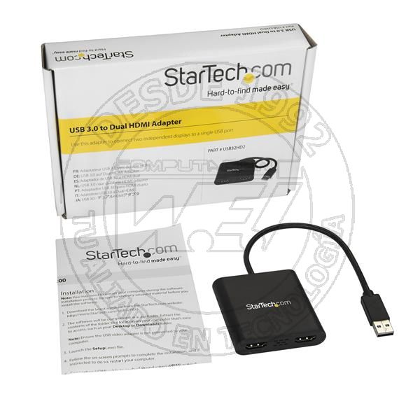 Adaptador de Video Externo USB 3.0 A 2 Puertos Hdmi 4K Para 2 Pantallas (USB32HD2)