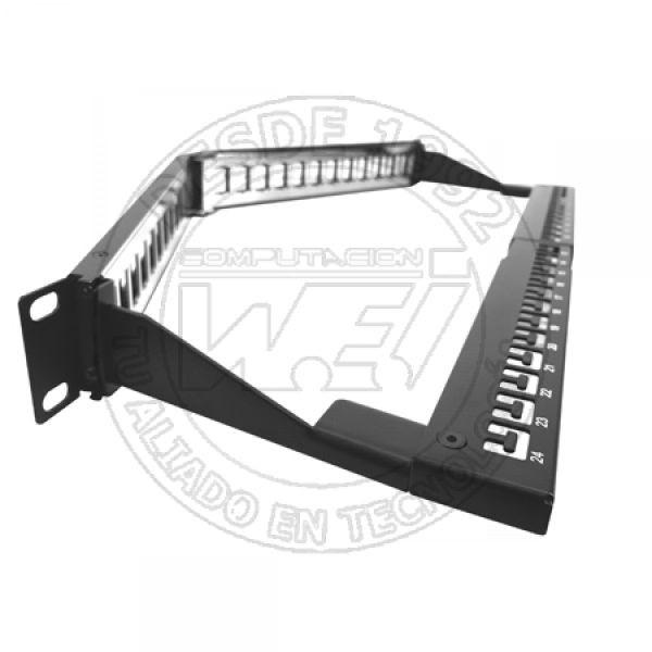 Patch Panel Para Montaje En Rack   Angulado, Modular Con Blindaje   24 Puertos (PCGPSMO1U24ANBK)