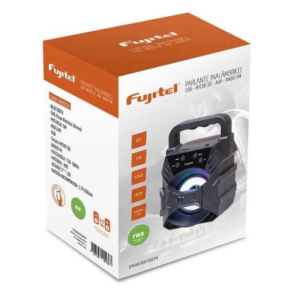Parlante Bt 5W 3 Pulg. Fmtfusbtesluces Negro Fujitel (I160SPEAKERBT3002N)