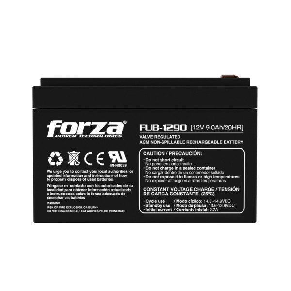 Batería Forza Sellada de 12V/9Ah Recargable, AGM, sin mantenimiento (FUB-1290)