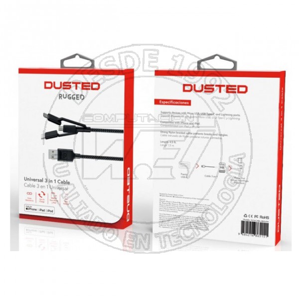 Cable Usb-A A Micro-Usb / Usb-C / Lightning Dusted Rugged De 1,2 M Negro (DUS-CABL-3IN1-FM)