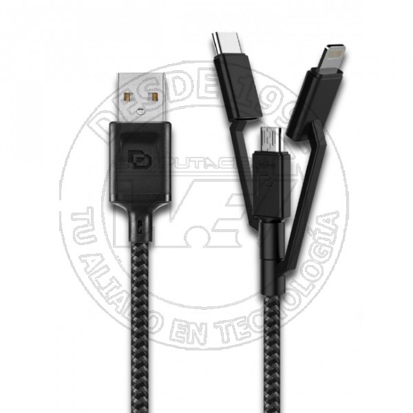 Cable Usb-A A Micro-Usb / Usb-C / Lightning Dusted Rugged De 1,2 M Negro