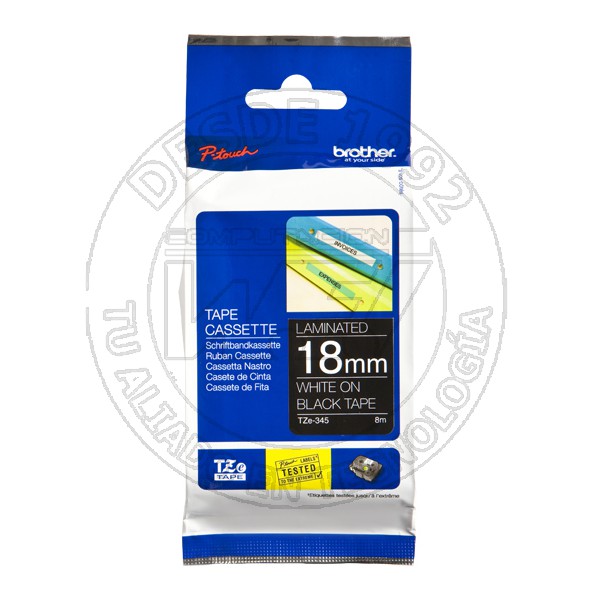 Tze-345 Cinta Para Impresora De Etiquetas Blanco Sobre Negro Tz (TZE-345)