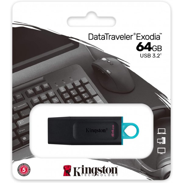 Pendrive Kingston 64 GB Usb Exodia Black Teal (DTX/64GB)