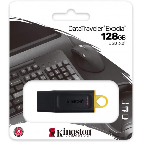 Pendrive Kingston 128GB USB 3.2 Exodia - Diseño Negro y Amarillo (DTX/128GB)
