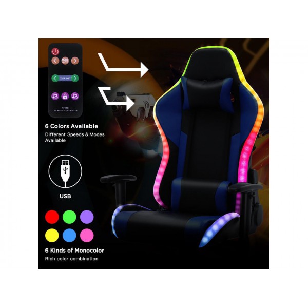 Silla Gamer Con Luces Led RGB y Parlantes Blue (YOUTHUP BLUE)