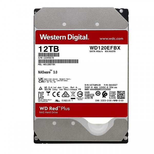 Disco Duro Interno Red Plus Nas de 12 Tb 7200 Rpm, Sata 6 Gbs, Cmr, Cache de 512 Mb, 3,5 (WD120EFBX)