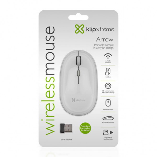Mouse Inalámbrico Klip Xtreme 2.4ghz 1600dpi 4 Botones Blanco (KMW-335WH)