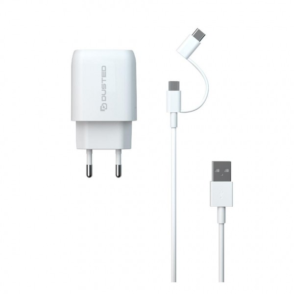 Cargador Usb-C Pd Carga Rapida 20w Para Iphone Y Ipad Con Cable 2en1 Blanco (DUS-WCHA-20PDK)