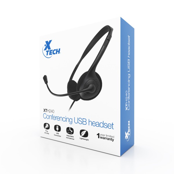 Auriculares Para conferencias Xtech Xth240, Wired USB, con Microfono, Negro