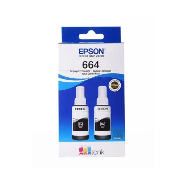 Pack de 2 Botellas de Tinta Epson T664120, 70Ml, Rendimiento 4.000  Pág, Negro (T664120-2P)