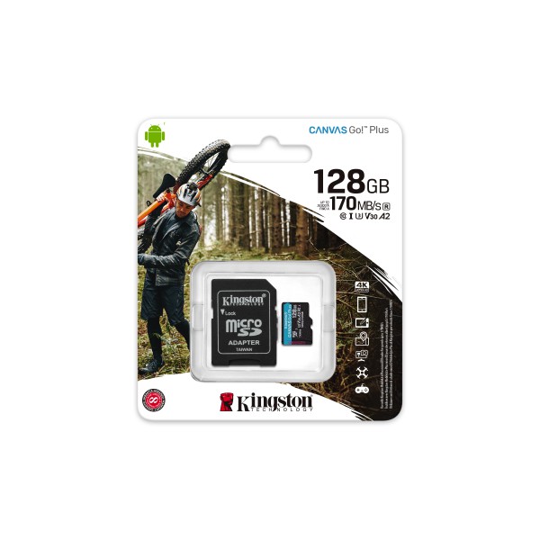 Tarjeta de Memoria  Kingston Microsd 128 GB Canvas Go Plus  Uhs I Clase 10 (SDCG3/128GB)