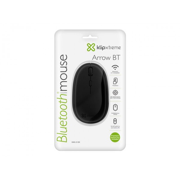 Mouse Arrow Bt Kmb-251Bk, Diestro y Zurdo, Klip Xtreme Negro (KMB-251BK)