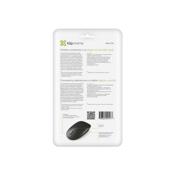 Mouse Arrow Bt Kmb-251Bk, Diestro y Zurdo, Klip Xtreme Negro (KMB-251BK)