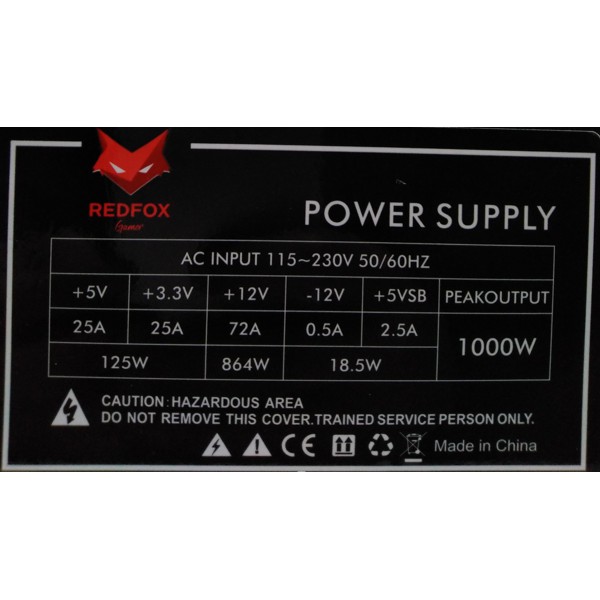 Fuente de Poder 1000W RedFox ATX (1000W REDFOX)
