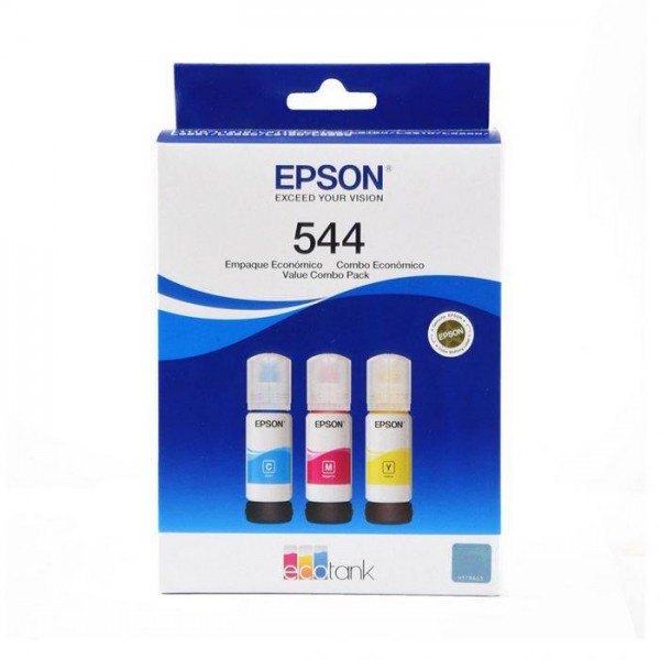 Pack de Botellas de Tinta Original Epson T544, Amarillo   Cian   Magenta, 65Ml, 3 Unidades (T544520-3P)