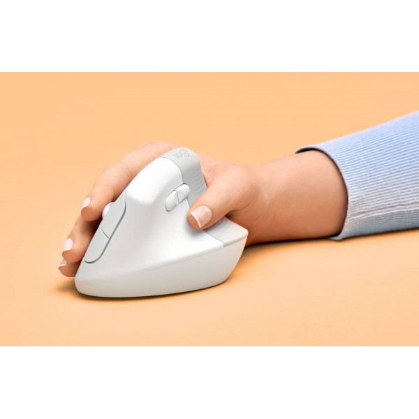 Mouse Ergonomico Logitech Lift, 6 BoTóners, 4000Dpi, Bluetooth, Whitepale Grey (910-006469)