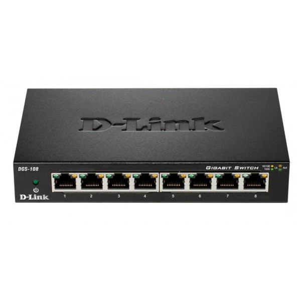 Switch D Link Dgs 108, Plug & Play, 8 Puertos Gigabit 1000 Mbps